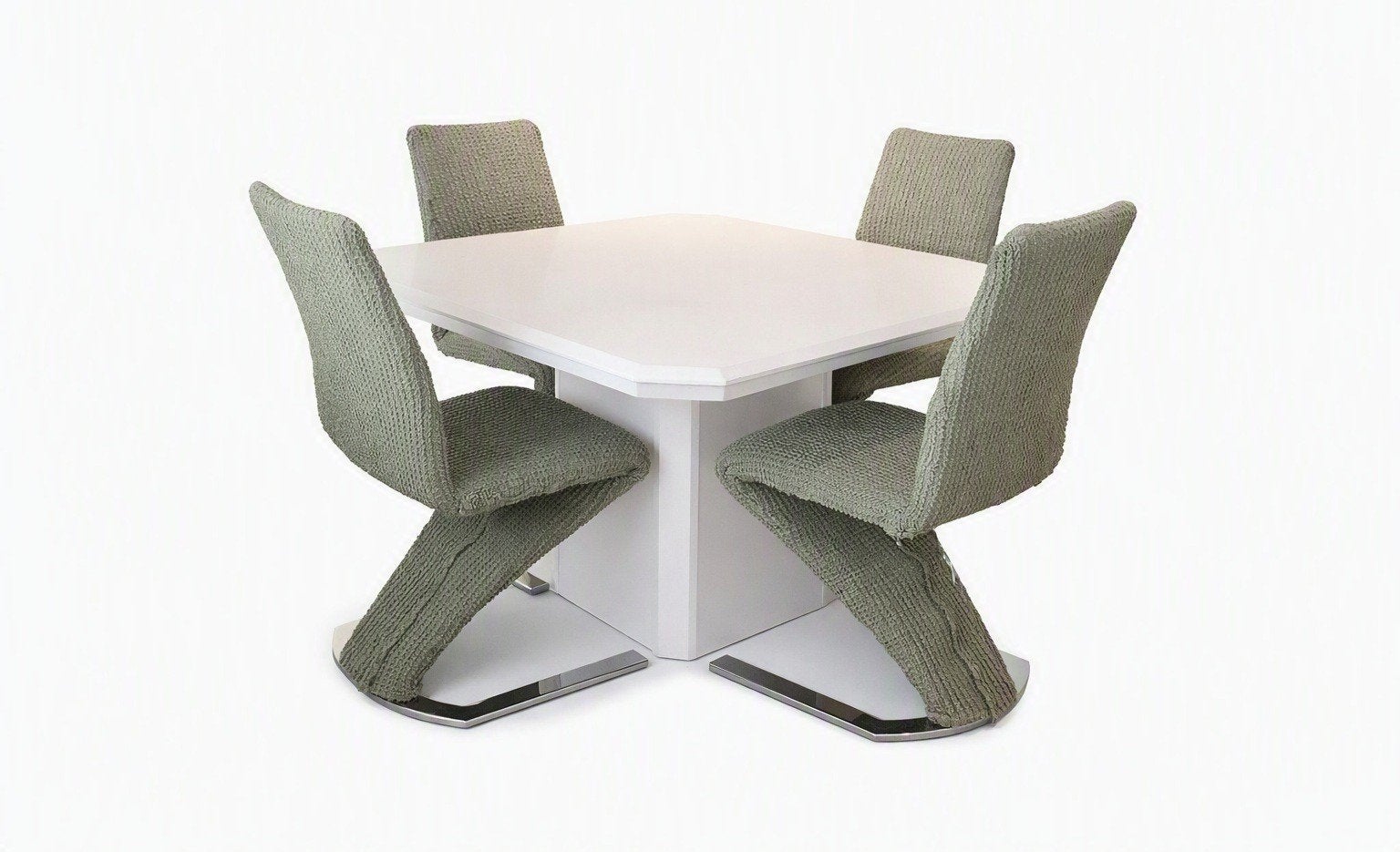 Eettafel met 4 stoelen en op maat gemaakte stoelhoezen, Ophalen, Gebruikt, Overige kleuren, Metaal