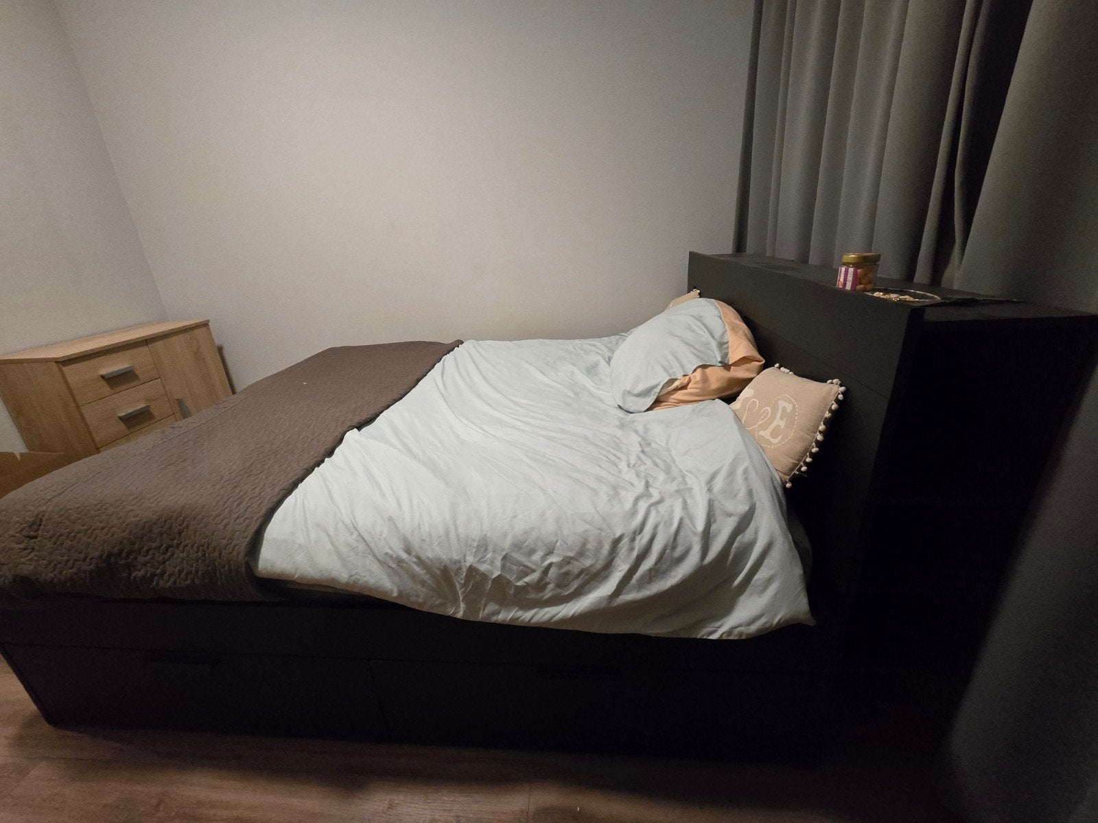 Ikea Brimnes bed 160200 met lades en opbergruimte, Ophalen, Gebruikt, Zwart, Tweepersoons