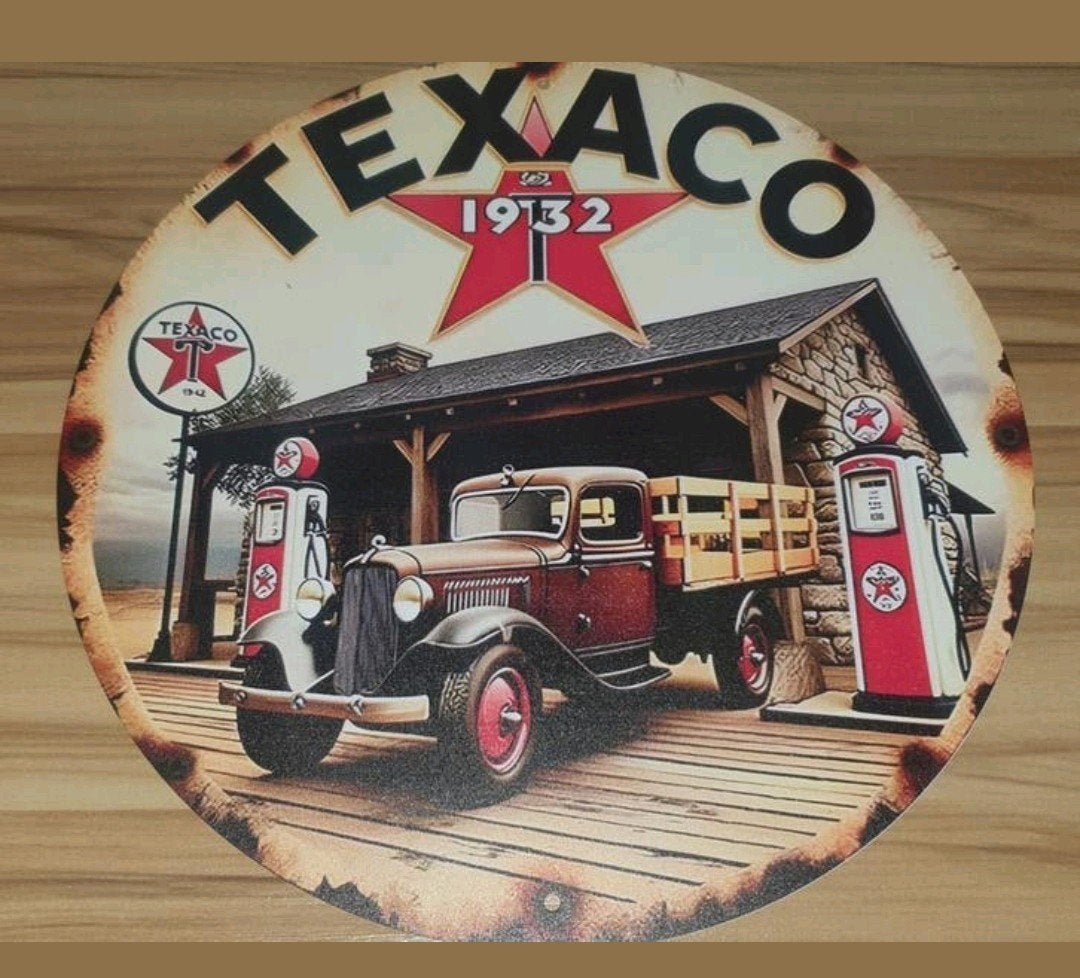 Texaco 1932 Metalen Bord - Ø 20 cm, Ophalen of Verzenden, Nieuw, Auto's