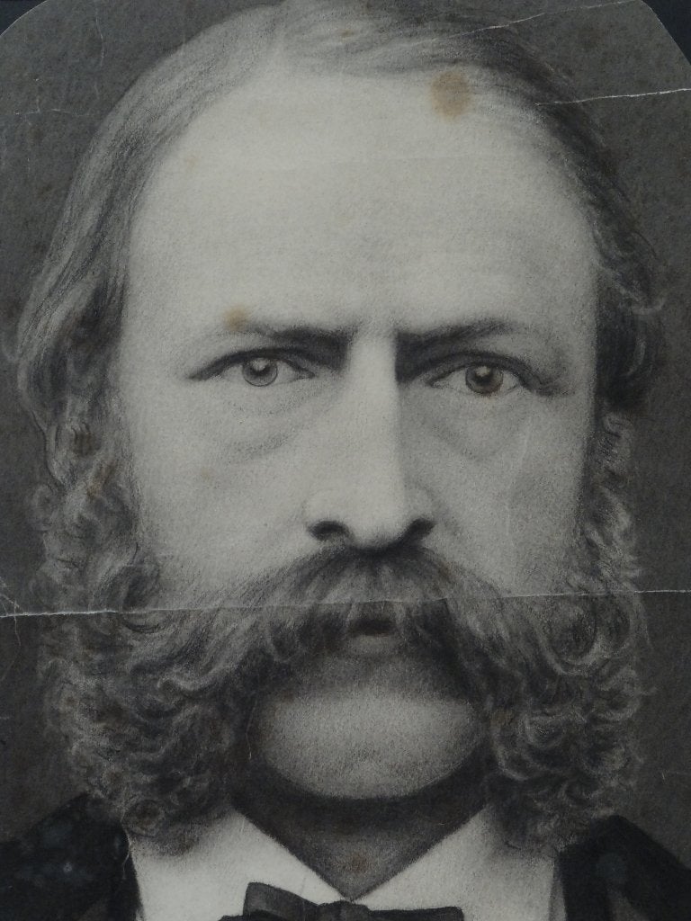tekening portret van man met snor barbier 1900 ongesigneerd, Ophalen of Verzenden, Origineel