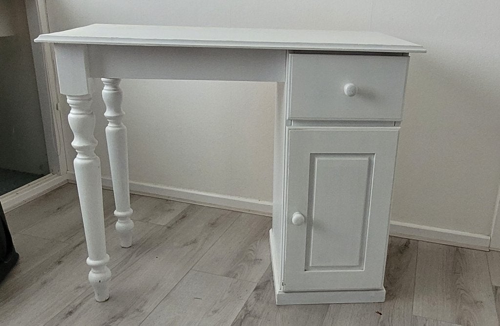 Net wit bureau met 1 kast en la van 95x46x78 cm, Ophalen, Met lades, Hout, 46 cm