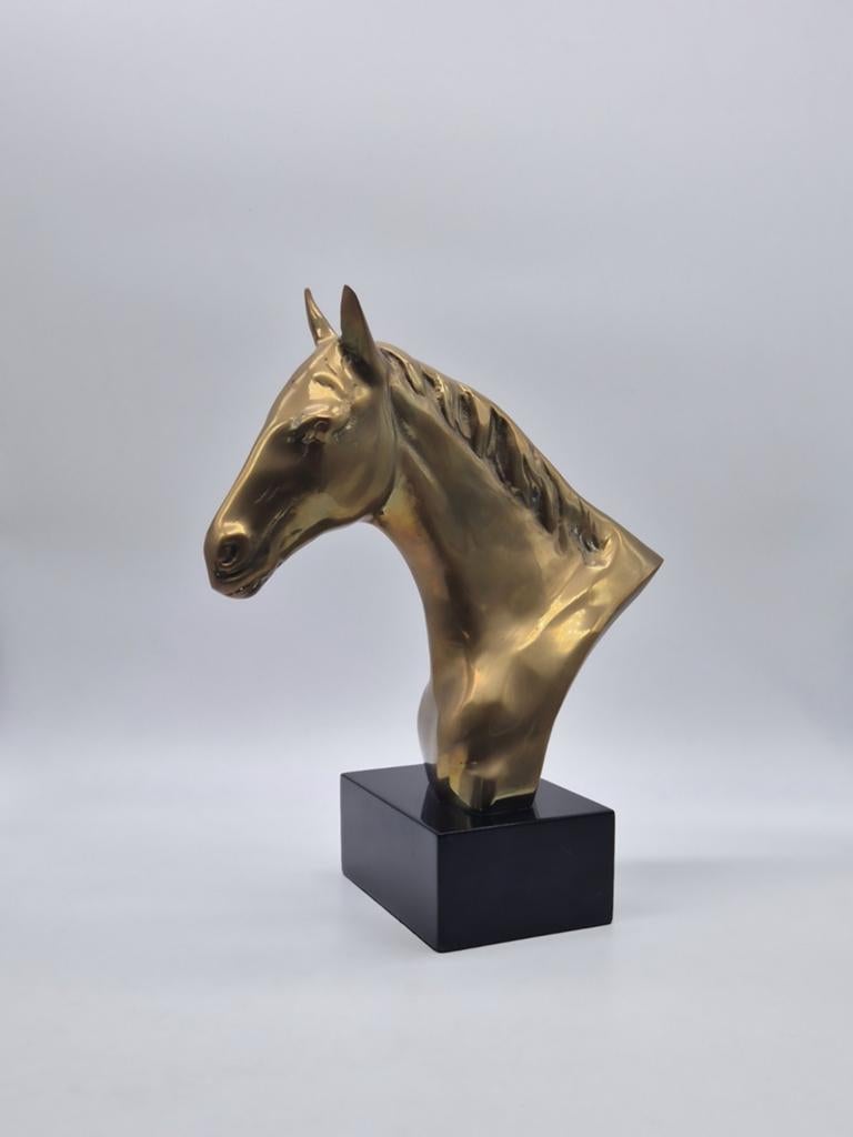 Messing paardenhoofd buste op zwarte sokkel - 30 cm, Ophalen of Verzenden