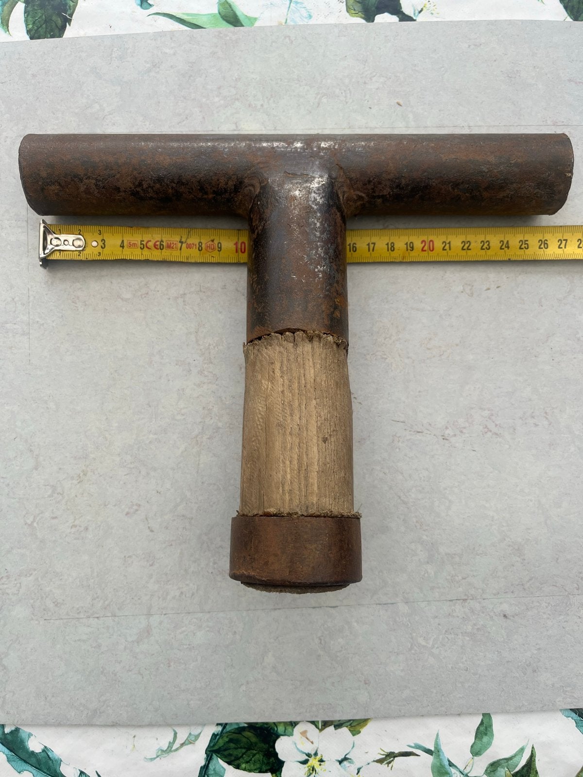 Vintage T-vormig handvat met houten grip, Ophalen of Verzenden