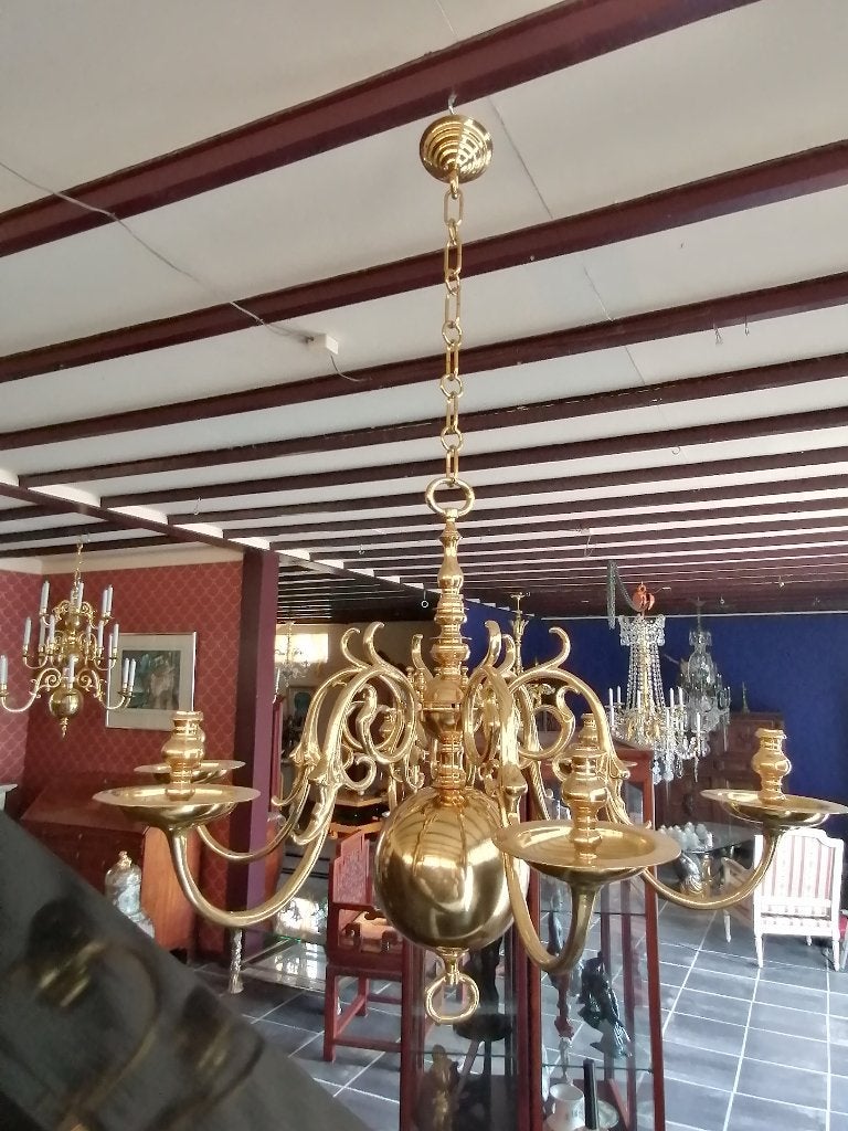 antiek Hollandse kaarsen bolkroon masieve messing 100 cm, Antiek en Kunst, Ophalen, Koper of Brons