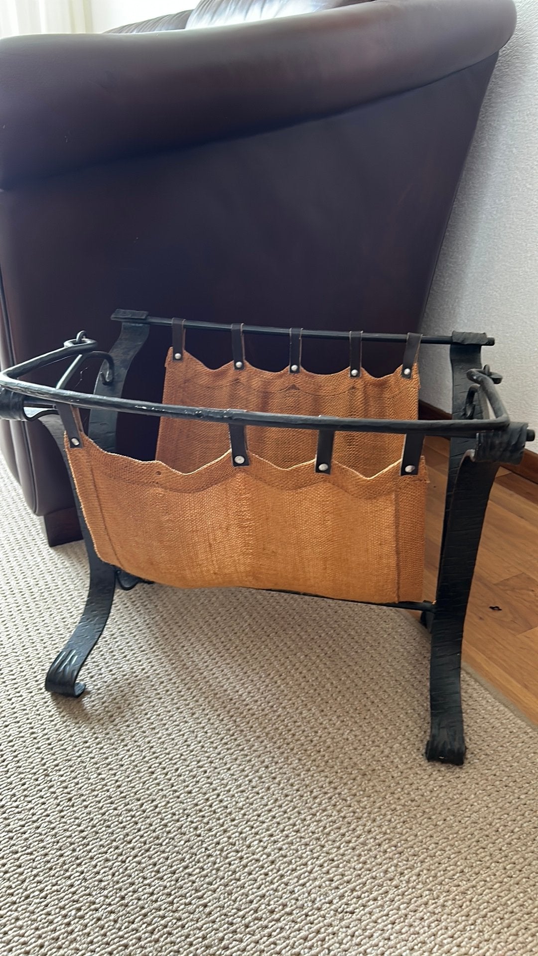 Smeedijzeren lectuurbak met canvas zak (jaren 60/70), Lectuurbak, Ophalen, Gebruikt, Vintage