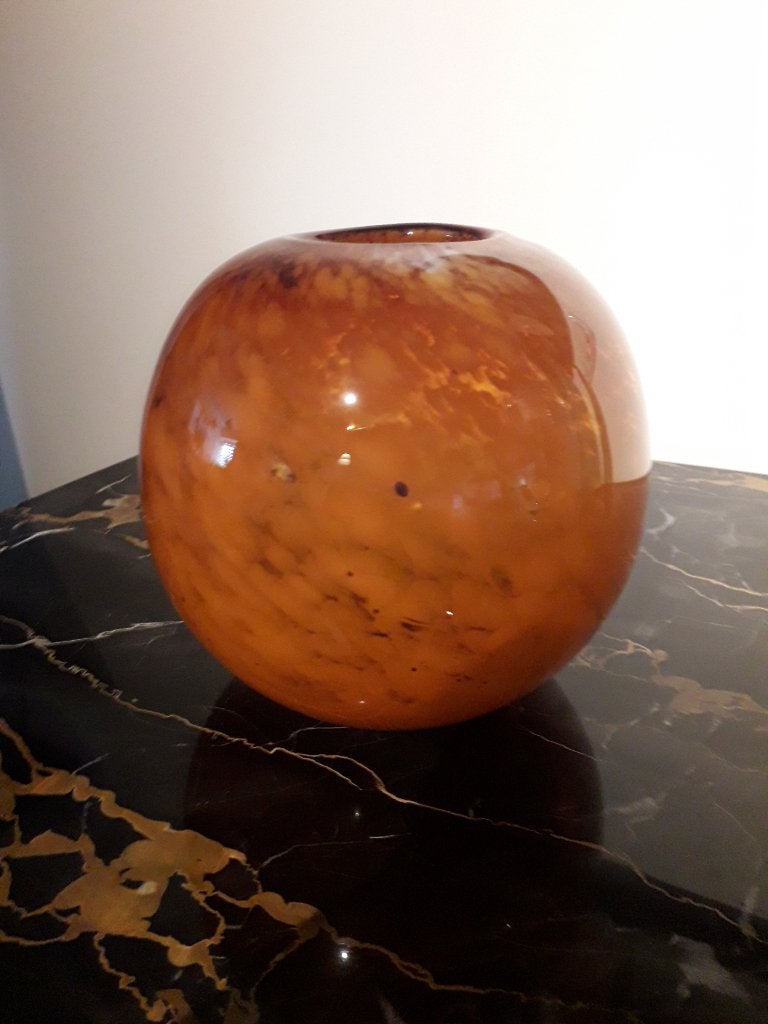 PRACHTIGE VINTAGE GEWOLKTE ORANJE GLAZEN VAAS I.Z.G.STAAT, Ophalen of Verzenden