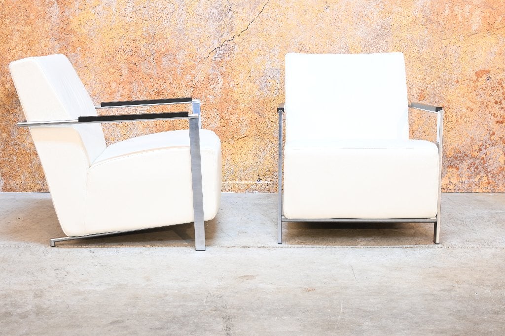 ZGANieuw! 2 witte leren Harvink Alowa design fauteuils, Harvink, Harvink, 75 tot 100 cm, Ophalen of Verzenden