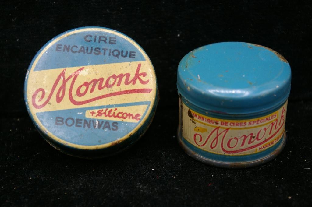 Twee vintage blikjes boenwas Mononk, Ophalen of Verzenden, Gebruikt, Overige, Overige merken