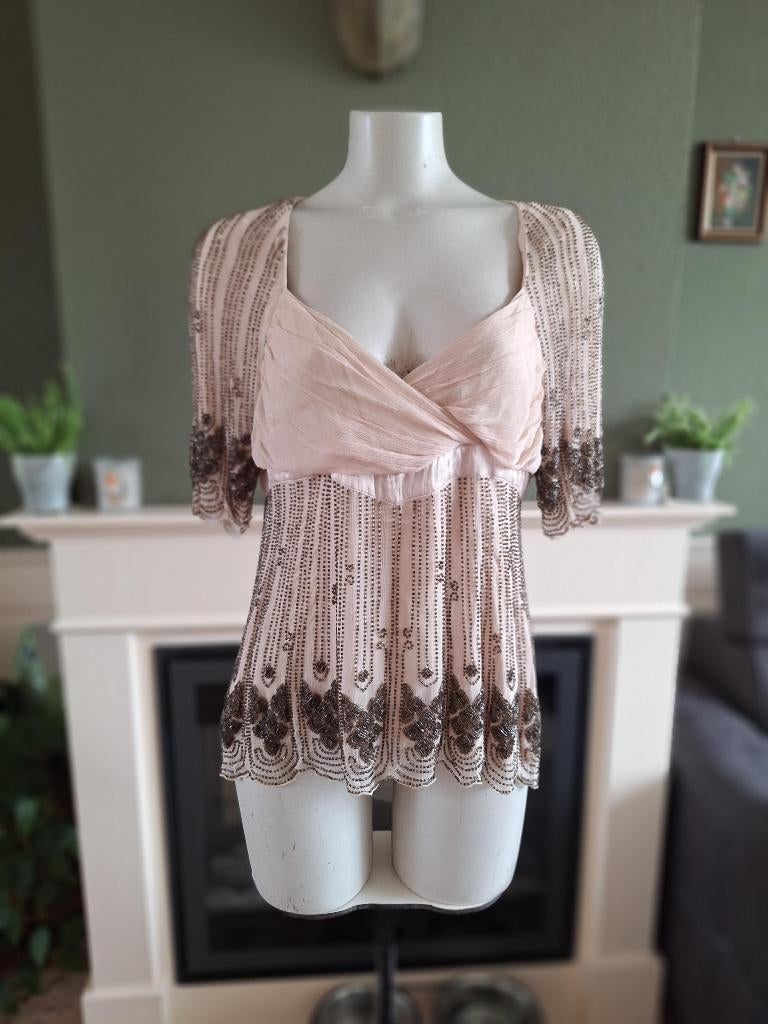Reiss beige zijden gevoerd kralen top 14 L shirt, Reiss, Beige, Maat 42/44 (L), Ophalen of Verzenden