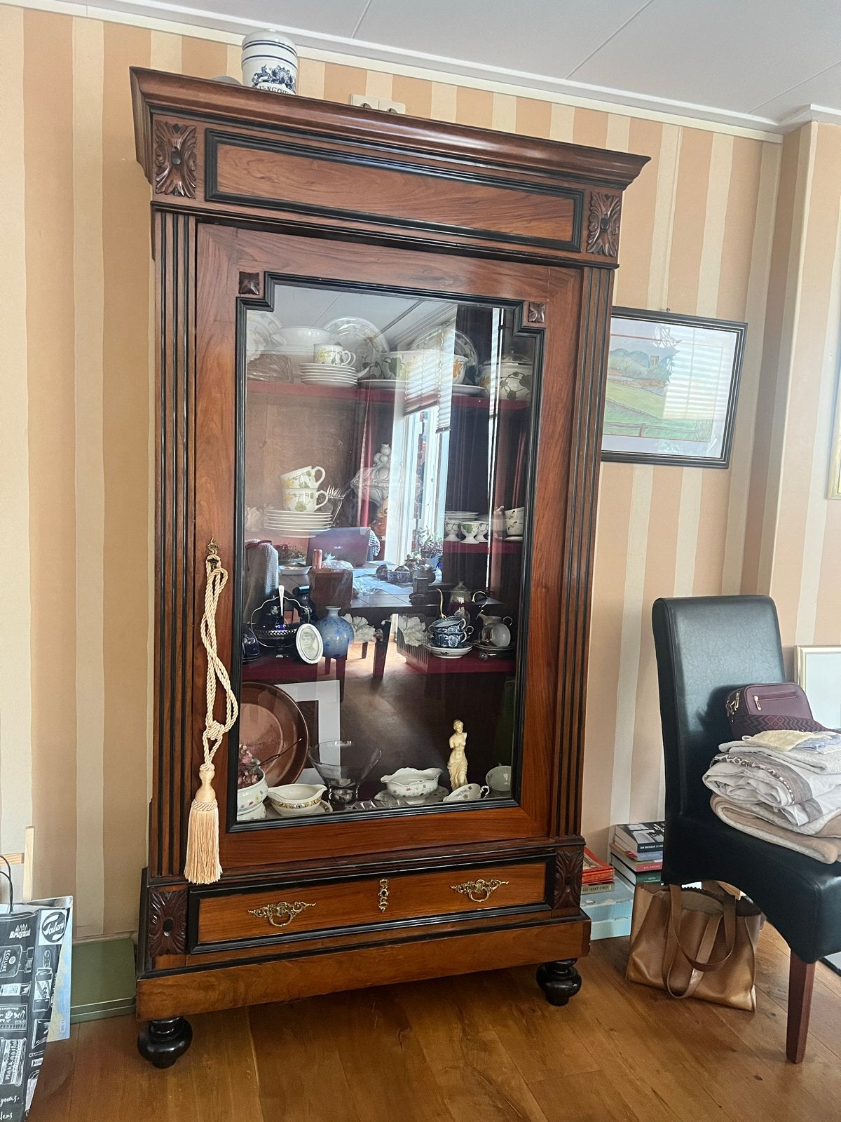 Eiken Antieke vitrinekast voor woonkamer - 104x209x53 cm, Ophalen
