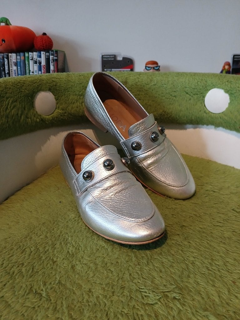 Omoda loafers zilver, leer, maat 37, Overige kleuren, Verzenden, Omoda, Espadrilles of Moccasins