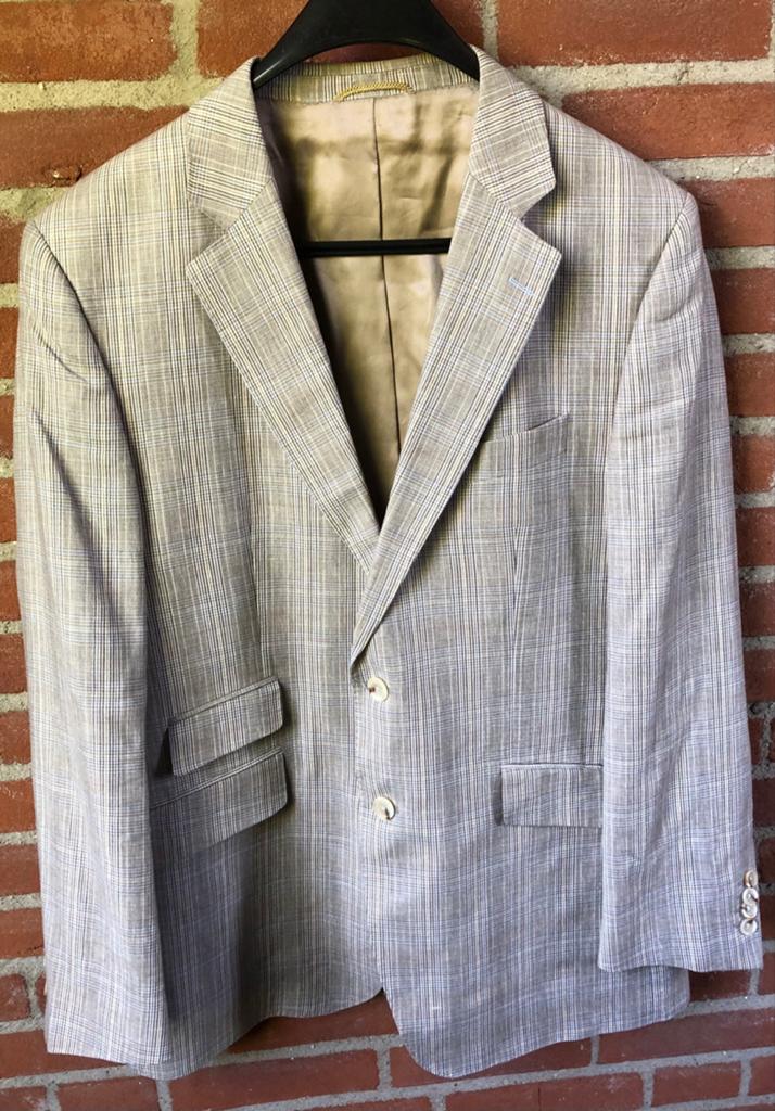 ZGAN Scabal blazer/ jasje Mt 54R - Beige Geruit Linnen/Wol, Kleding | Heren, Kostuums en Colberts, Ophalen of Verzenden, Zo goed als nieuw