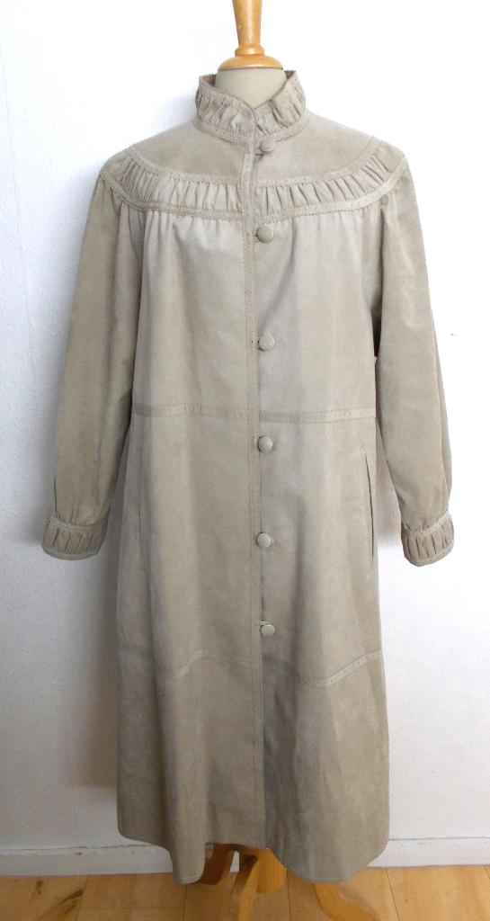 Mooie lichtbruine vintage suede lange jas! L, Kleding | Dames, Jassen | Zomer, Zo goed als nieuw, Maat 42/44 (L), Beige, Verzenden
