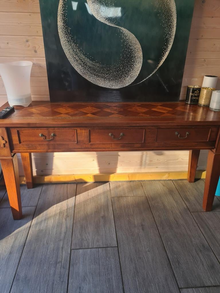 Sidetable 1.58 lang 50 breed 78 hoog, Ophalen, Teakhout, Zo goed als nieuw, 150 tot 200 cm