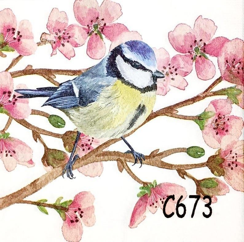 Servetten decoupage/bullet journal * pimpelmees bloesem C673, Verzenden, Nieuw