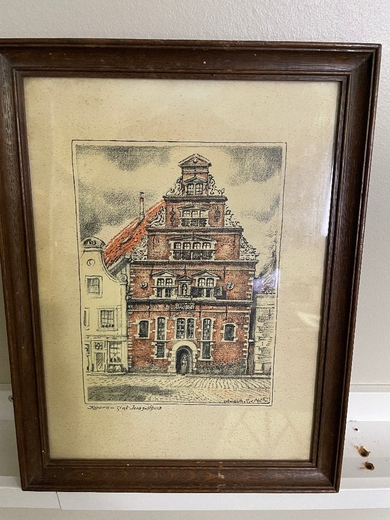 Hoorn-Sint Jansgasthuis - Litho van P. van Alff, Ingelijst, Ophalen of Verzenden, Landschappen, Lithografie