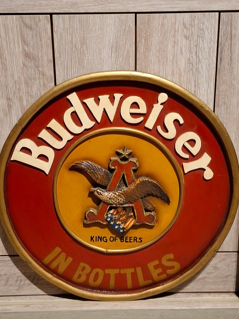 Authentiek houten pubbord bier Budweiser, Verzamelen, Ophalen of Verzenden, Nieuw, Reclamebord, Plaat of Schild, Overige merken