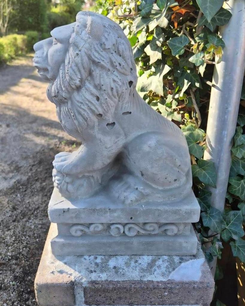 Stenen Leeuw Beeld - Tuindecoratie, Tuin en Terras, Tuinbeelden, Gebruikt, Steen, Ophalen