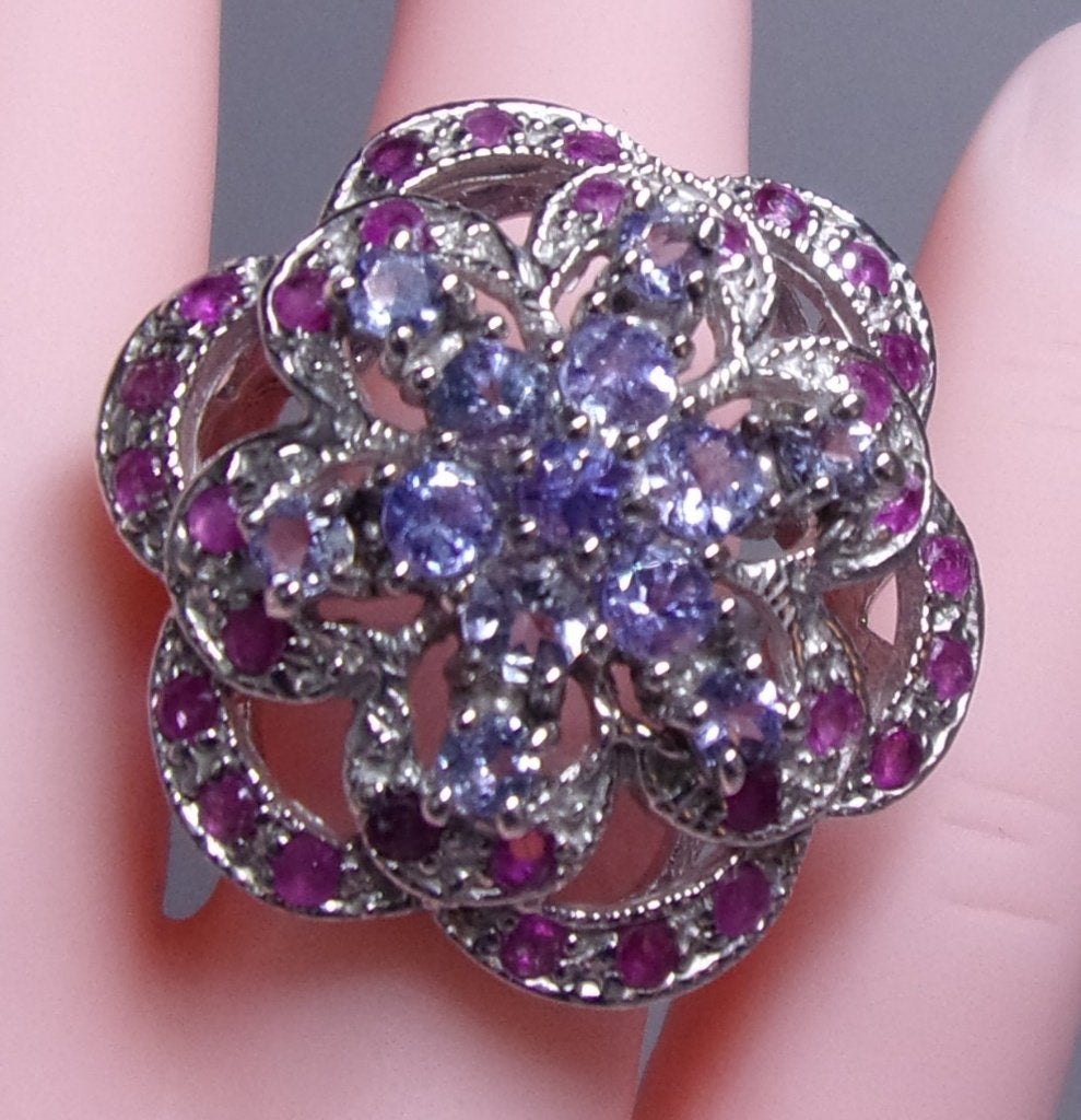 Grote zilveren ring met 30x Robijn & 13x Tanzaniet - nieuw, Sieraden, Tassen en Uiterlijk, Ringen, 18 tot 19, Verzenden, Nieuw