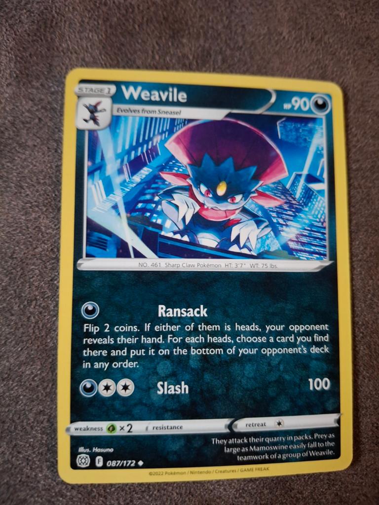 Pokémon Kaart Weavile 087/172 - Zeldzaam!, Ophalen of Verzenden, Zo goed als nieuw, Losse kaart