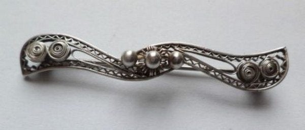 Antieke filigraan zilver broche Zeeuws of Oostfries knoopje, Ophalen, Zilver, Broche