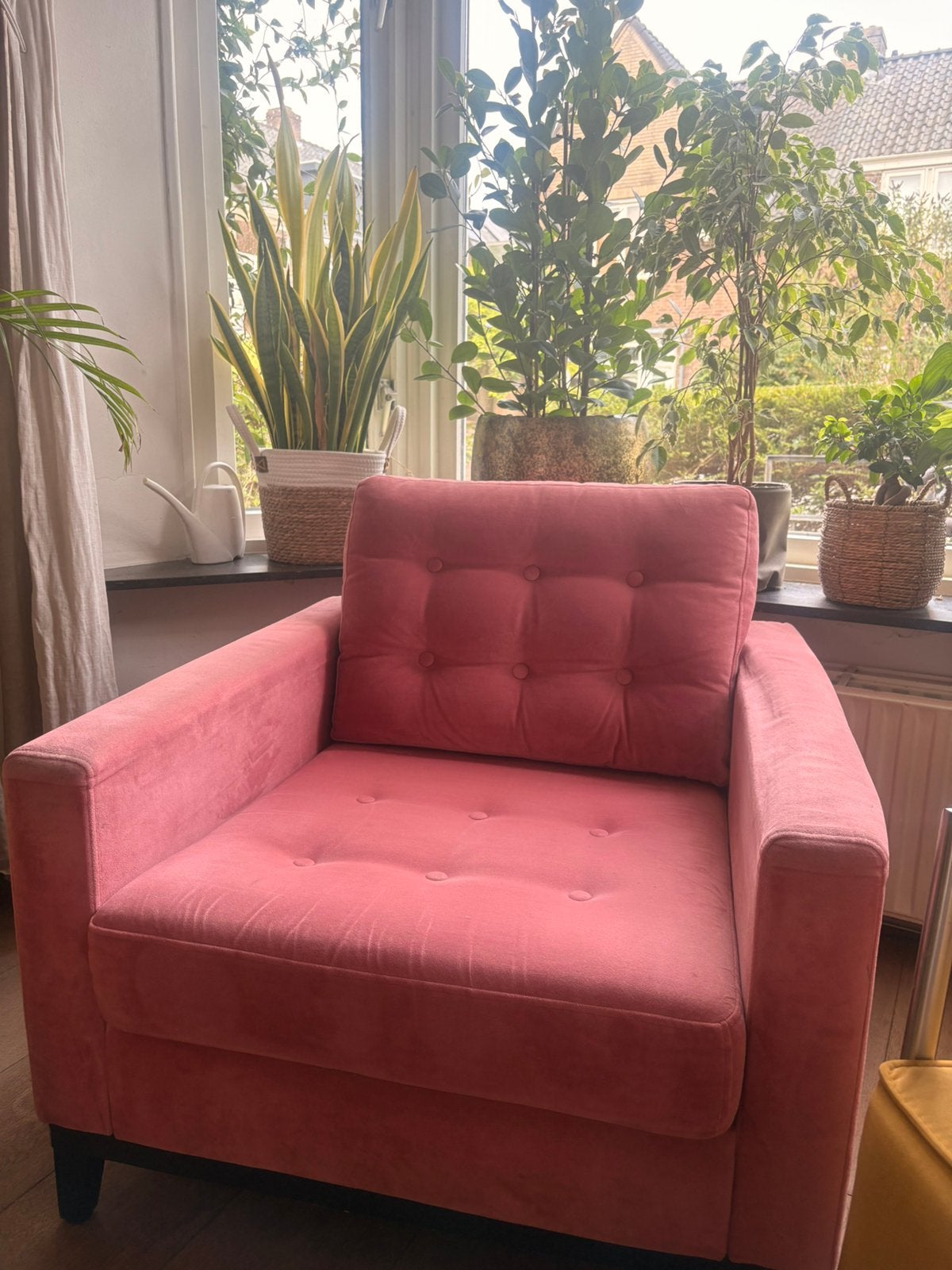 Homestock fauteuil roze velvet - Heerlijke zit, Huis en Inrichting, Ophalen, Gebruikt, Minder dan 75 cm, 75 tot 100 cm