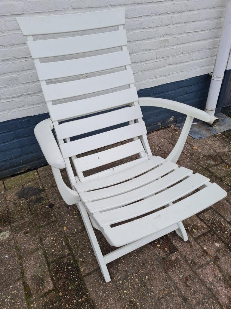 Witte verstelbare ligstoel voor buiten, Ophalen, Kunststof, Onbekend, Verstelbaar