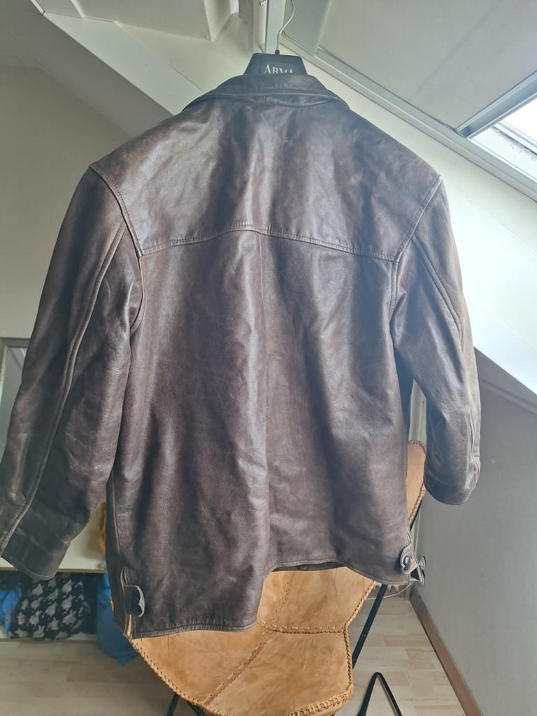 Bruin leren herenjas L/XL, Ophalen of Verzenden, Gedragen, Maat 52/54 (L), Bruin
