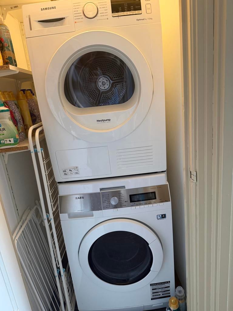 AEG Lavamat wasmachine en Samsung OptimalDry warmtepompdroge, 1200 tot 1600 toeren, Gebruikt, 8 tot 10 kg, Ophalen of Verzenden