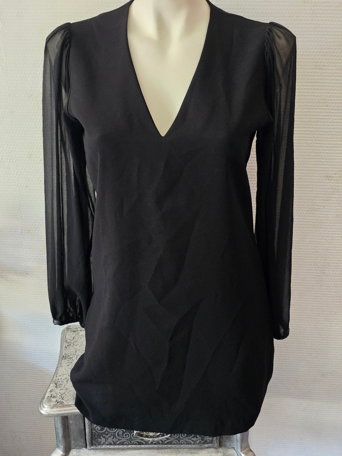 Zara Zwarte Jurk met Transparante Mouwen maat S, Kleding | Dames, Zwart, Ophalen of Verzenden, Zo goed als nieuw, Maat 36 (S)