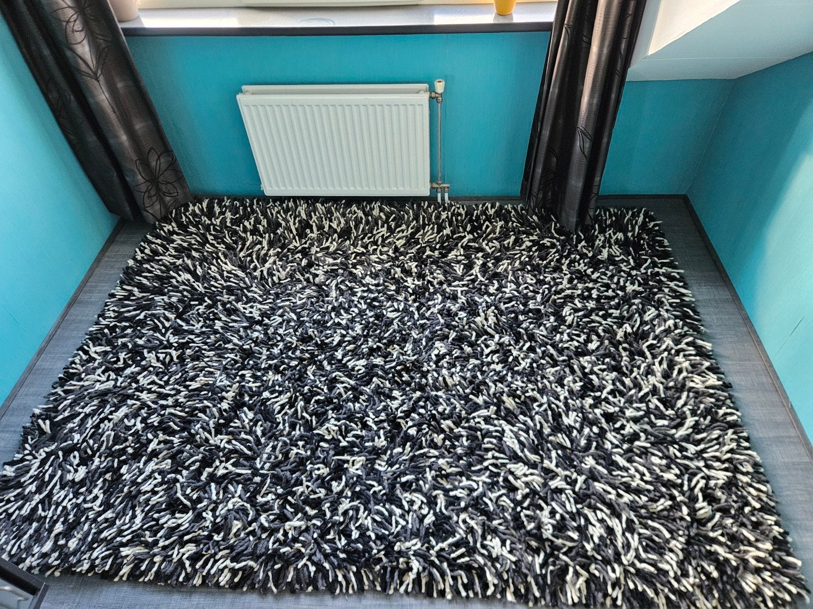 Zwart-wit shaggy vloerkleed, 170x240 cm, Ophalen, Shaggy, 150 tot 200 cm, 200 cm of meer