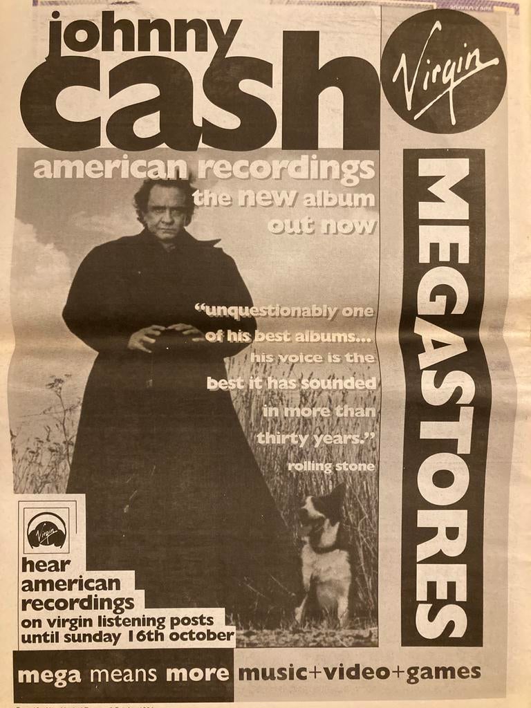 JOHNNY CASH American Recordings A3 advertentie, Ophalen of Verzenden, Zo goed als nieuw