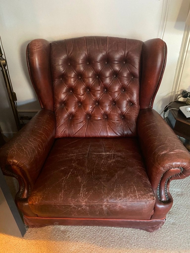 Leren Chesterfield fauteuil - Klassiek en comfortabel, Huis en Inrichting, Stoelen, Ophalen, Gebruikt, Chesterfield, Klassiek, Vintage