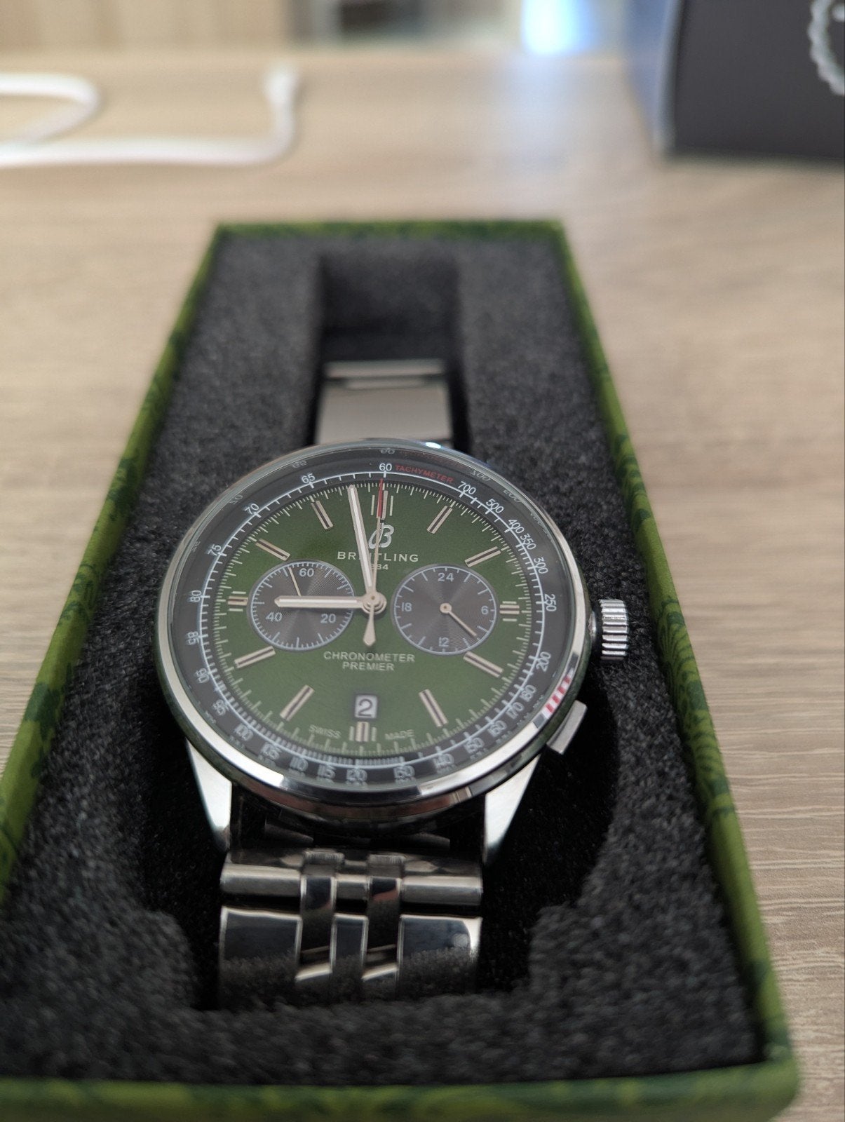 Breitling Premier Chronometer Groen Herenhorloge, Staal, Gebruikt, Staal, Breitling