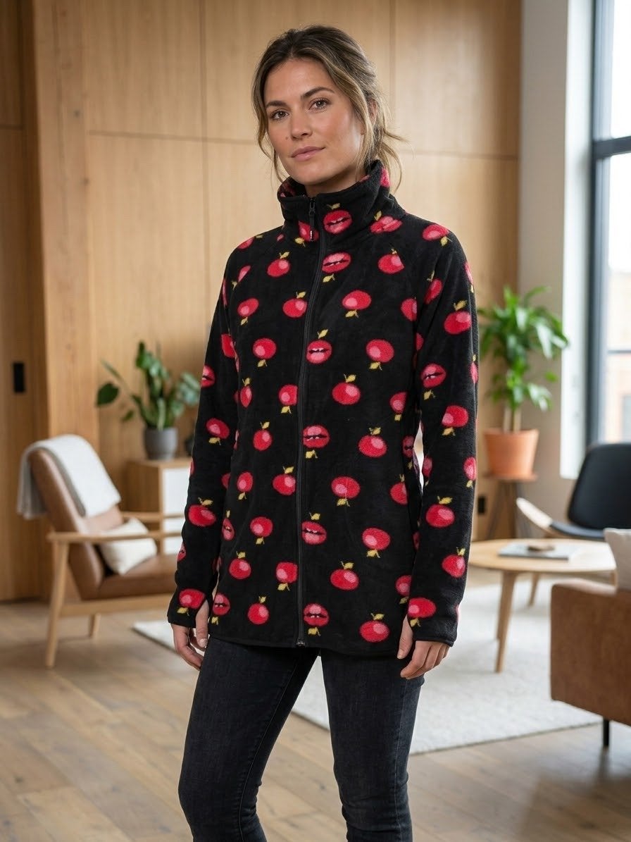 Blutsgeschwister fleece jasje met appelprint - Maat S, Kleding | Dames, Verzenden, Zo goed als nieuw, Maat 36 (S), Zwart