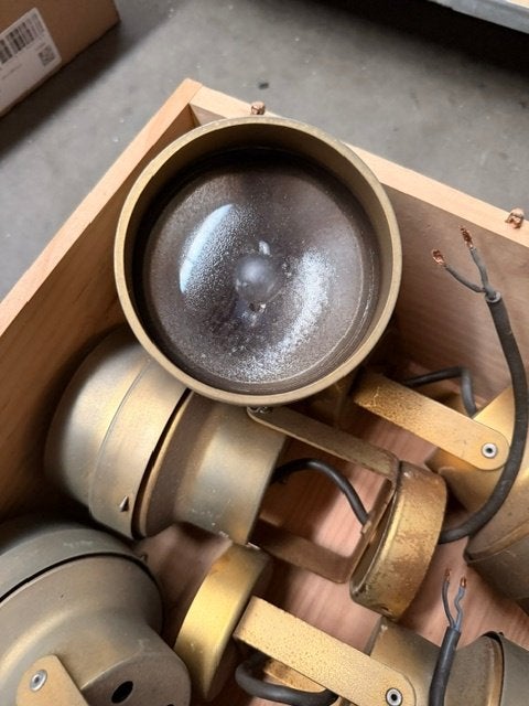 Vintage industriële wand-/plafondspots – goud/messing, Huis en Inrichting, Lampen | Spots, Ophalen, Gebruikt