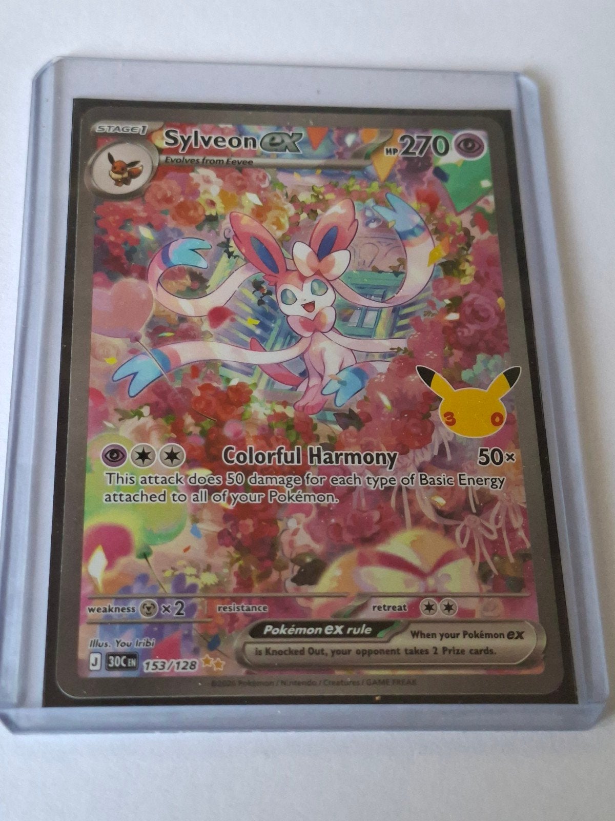 Sylveon EX 153/128 Pokémon Celebrations Kaart, Ophalen of Verzenden, Zo goed als nieuw, Losse kaart, Foil