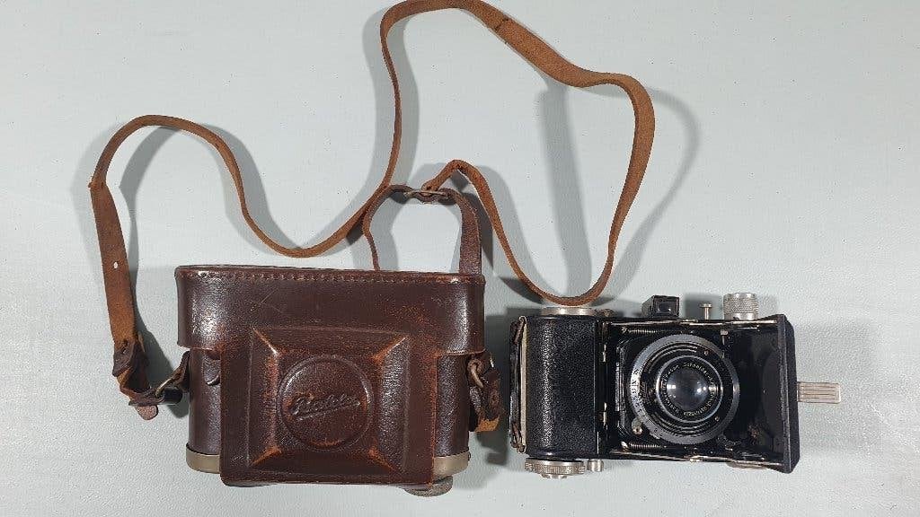 Balda Jubilette antieke analoge fotocamera uit 1938, met tas, Audio, Tv en Foto, Fotocamera's Analoog, Ophalen of Verzenden, Gebruikt