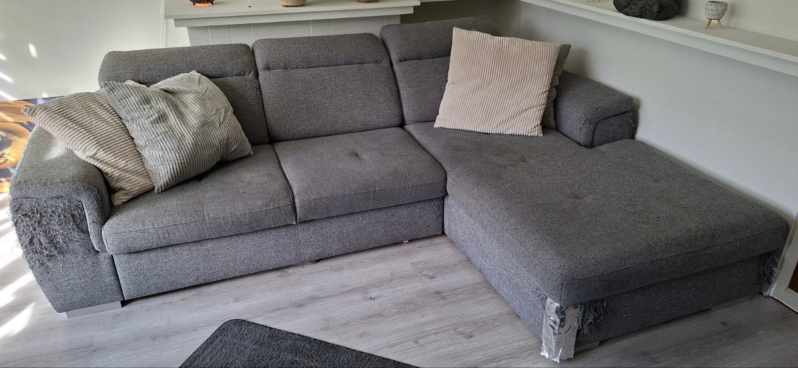 Grijze Hoekbank met Opbergruimte en Slaapfunctie, Huis en Inrichting, Ophalen, 250 tot 300 cm, Gebruikt, Modern, Functioneel