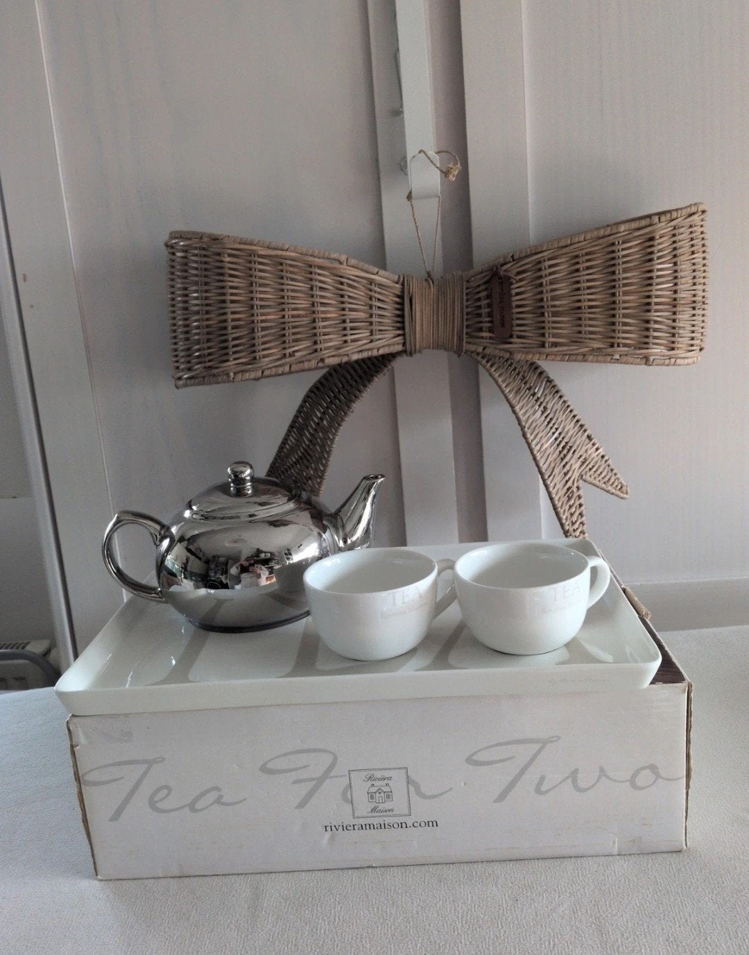 Rivièra Maison Tea for Two set met dienblad en kopjes, Huis en Inrichting, Overige merken, Keramiek, Ophalen of Verzenden, Zo goed als nieuw