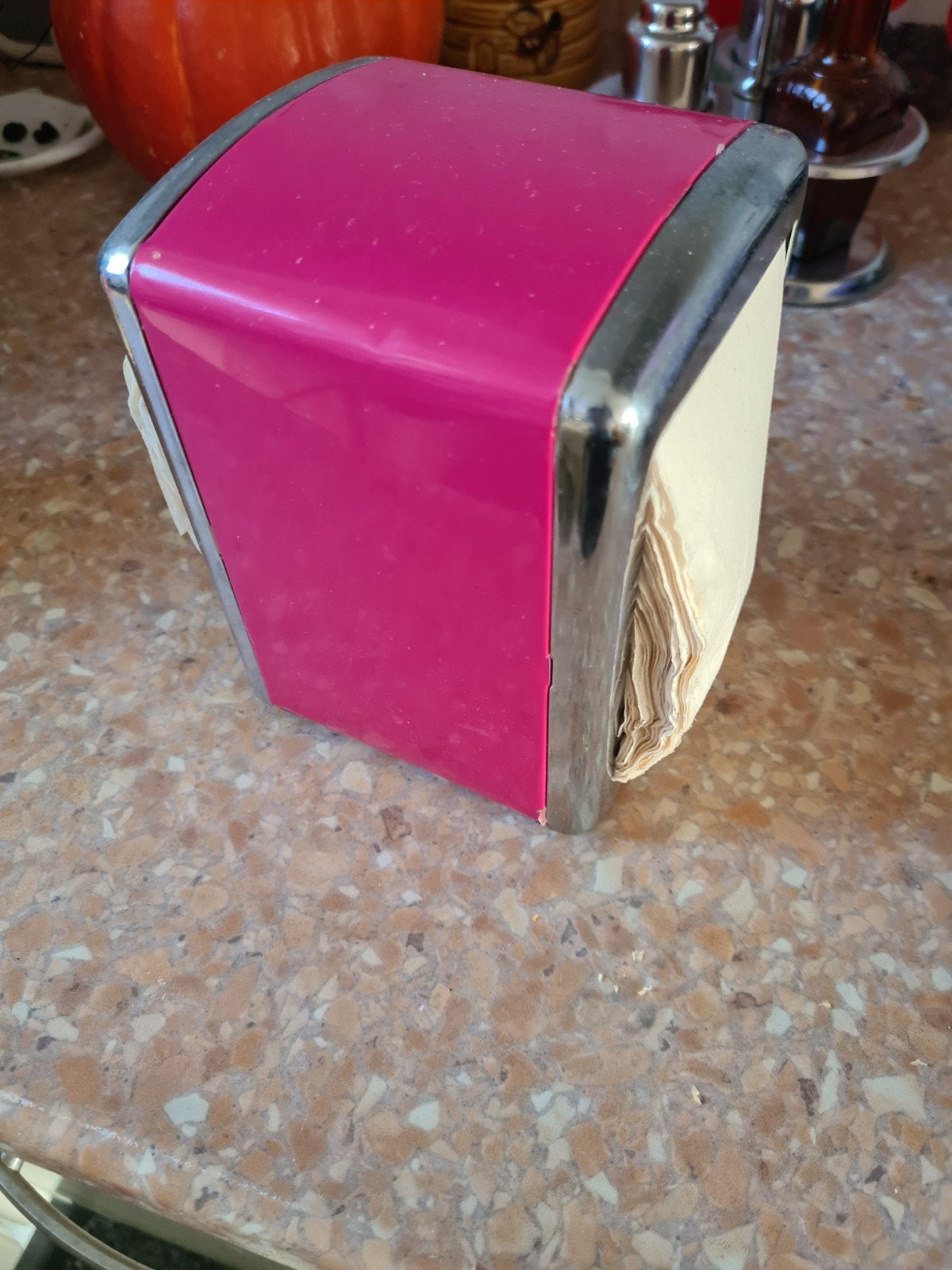 Vintage servethouder roze/chroom, Vintage, Gebruikt, Roze, Ophalen of Verzenden