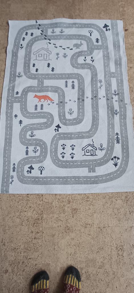 Handgemaakt Kinder Vloerkleed Vos - 90x130 cm, Kinderkamer, Speelkleed, Scandinavisch, 100 tot 150 cm, Zo goed als nieuw, Grijs