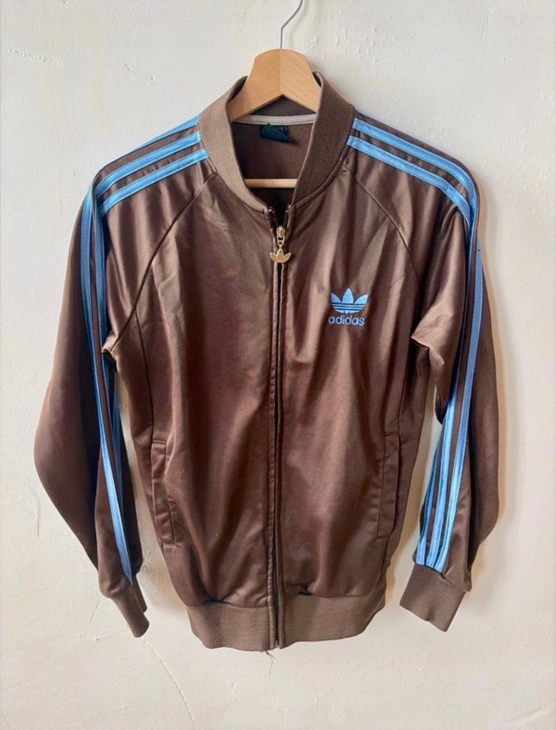 Adidas klassiek trainingsjasje - bruin/blauw - maat S, Bruin, Adidas, Ophalen of Verzenden, Zo goed als nieuw