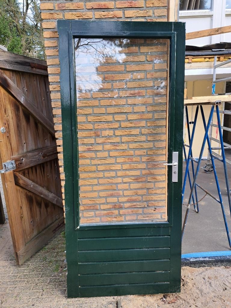 Hardhouten Buitendeur met Dubbelglas en Sleutel, Ophalen, Gebruikt, 80 tot 100 cm, Buitendeur