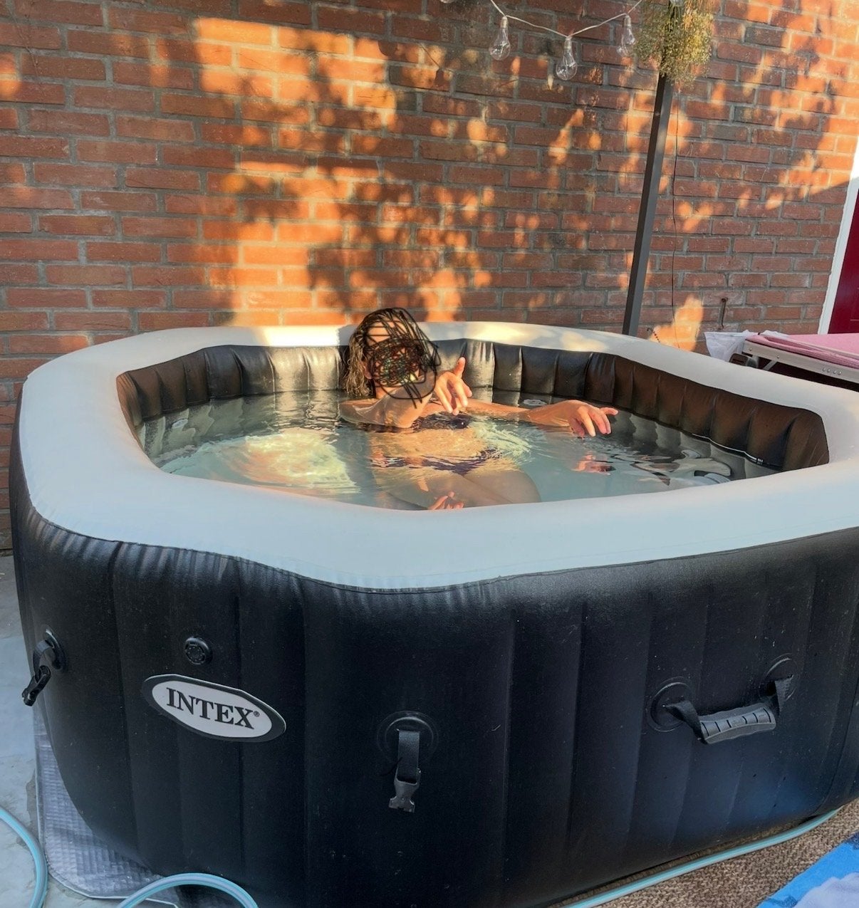 Intex PureSpa Jet & Bubble Deluxe Jacuzzi Ø201 cm 4-persoons, Tuin en Terras, Bubbelbaden en Hottubs, Ophalen, Gebruikt, Afdekzeil