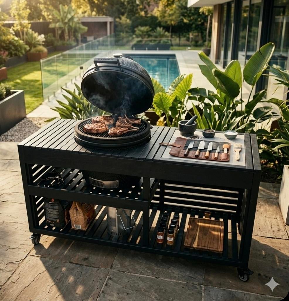 Eigentijds Scandinavisch design kamado tafel/ buitenkeuken, Ophalen of Verzenden, Houtskool