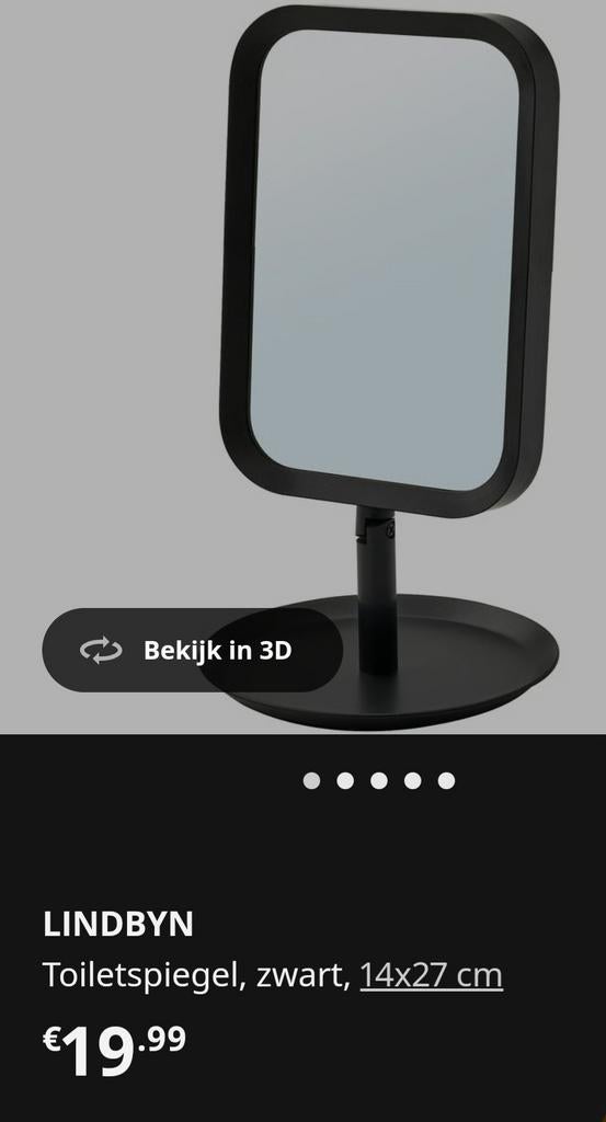 Lindbyn toiletspiegel, zwart, 14x27 cm, Minder dan 50 cm, Nieuw, Ophalen of Verzenden, Minder dan 100 cm