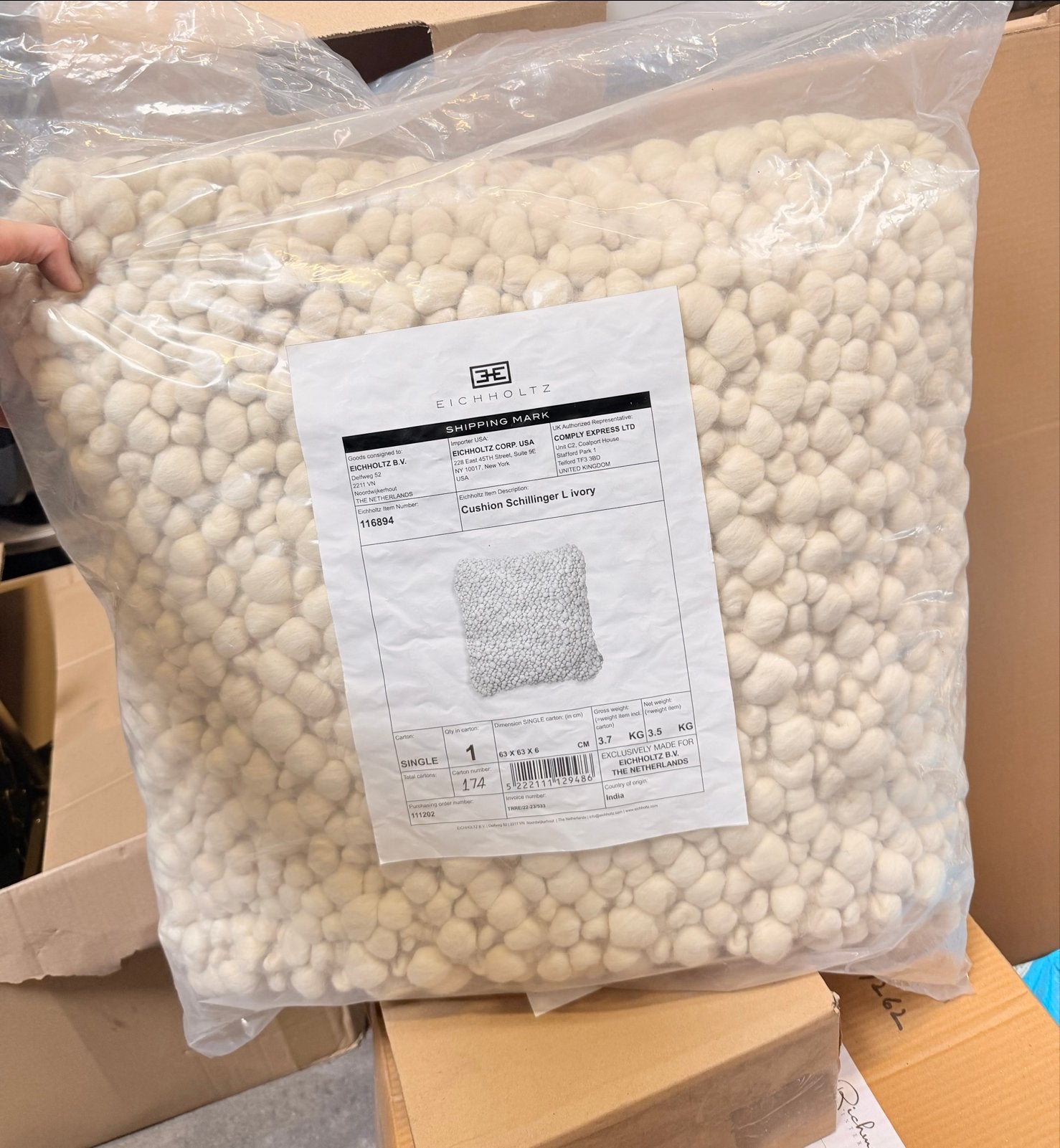 Eichholtz Schillinger L ivory kussen 100% wol - Nieuw, Overige merken, Wit, Vierkant, Nieuw