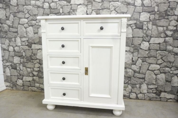 Commode Dressoir Ladekast in wit grenen hout landelijk, 5 laden of meer, Minder dan 100 cm, Grenenhout, 25 tot 50 cm