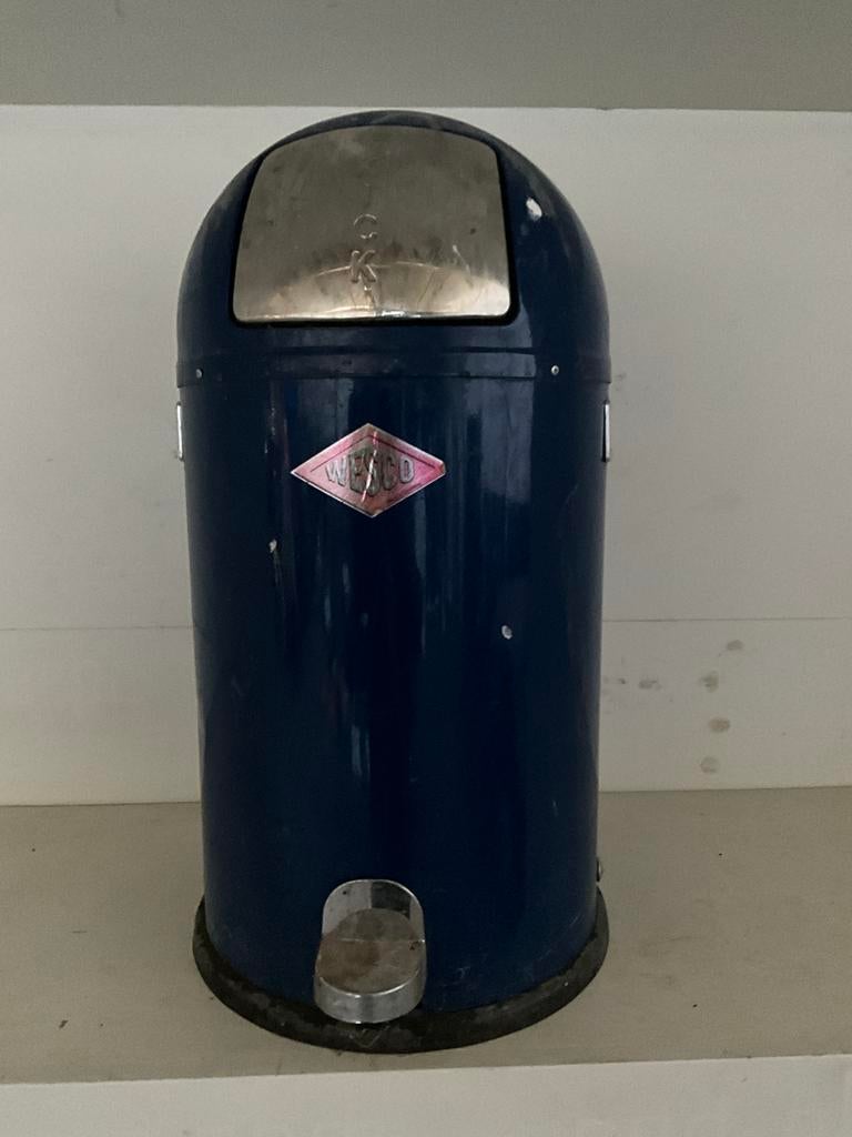 Donkerblauwe Wesco prullenbak met pedaal, Gebruikt, Met pedaal, Ophalen of Verzenden, 20 tot 30 liter